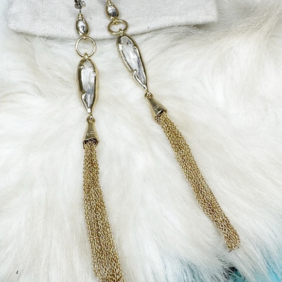 Alexis Bittar Gold Crystal Long Tassel Earrings Post Gold Plate NWOT 4 1/2" - Picture 2 of 10